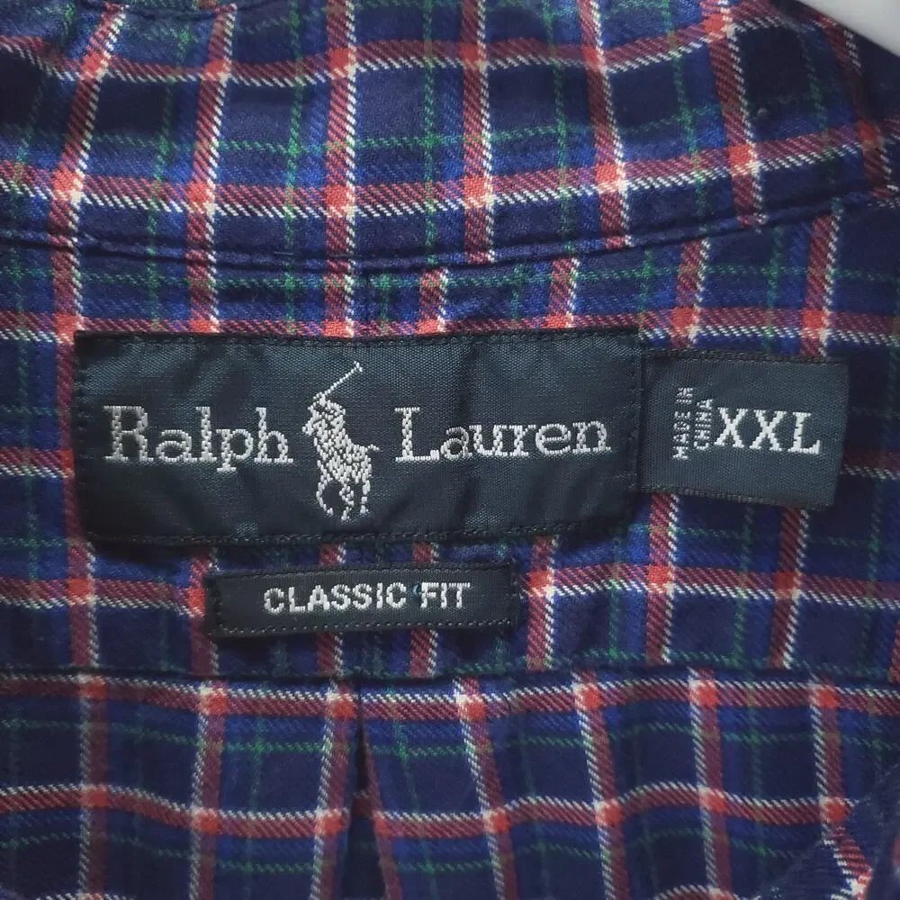 Vintage Polo Ralph Lauren Shirt Men 2XL Blue 100% Cotton Classic Fit Button-Down